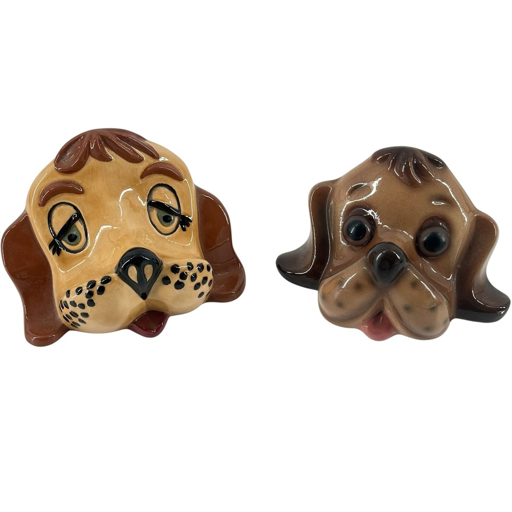 Vintage Ceramic Dog Eyeglass Holder Stand Set JE Ceramics Hound Puppy MCM